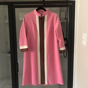Vanity Fair Pink brown Mod Colorblock duster house coat VTG 10 lounge dress